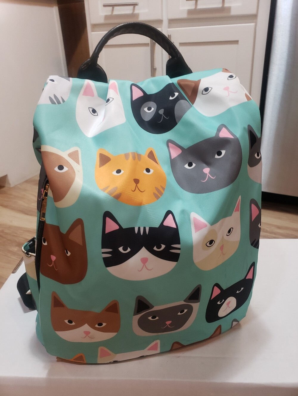 Cat Lovers Backpack/purse Full Size Mint Green/blue Wide Strong Adjust Straps